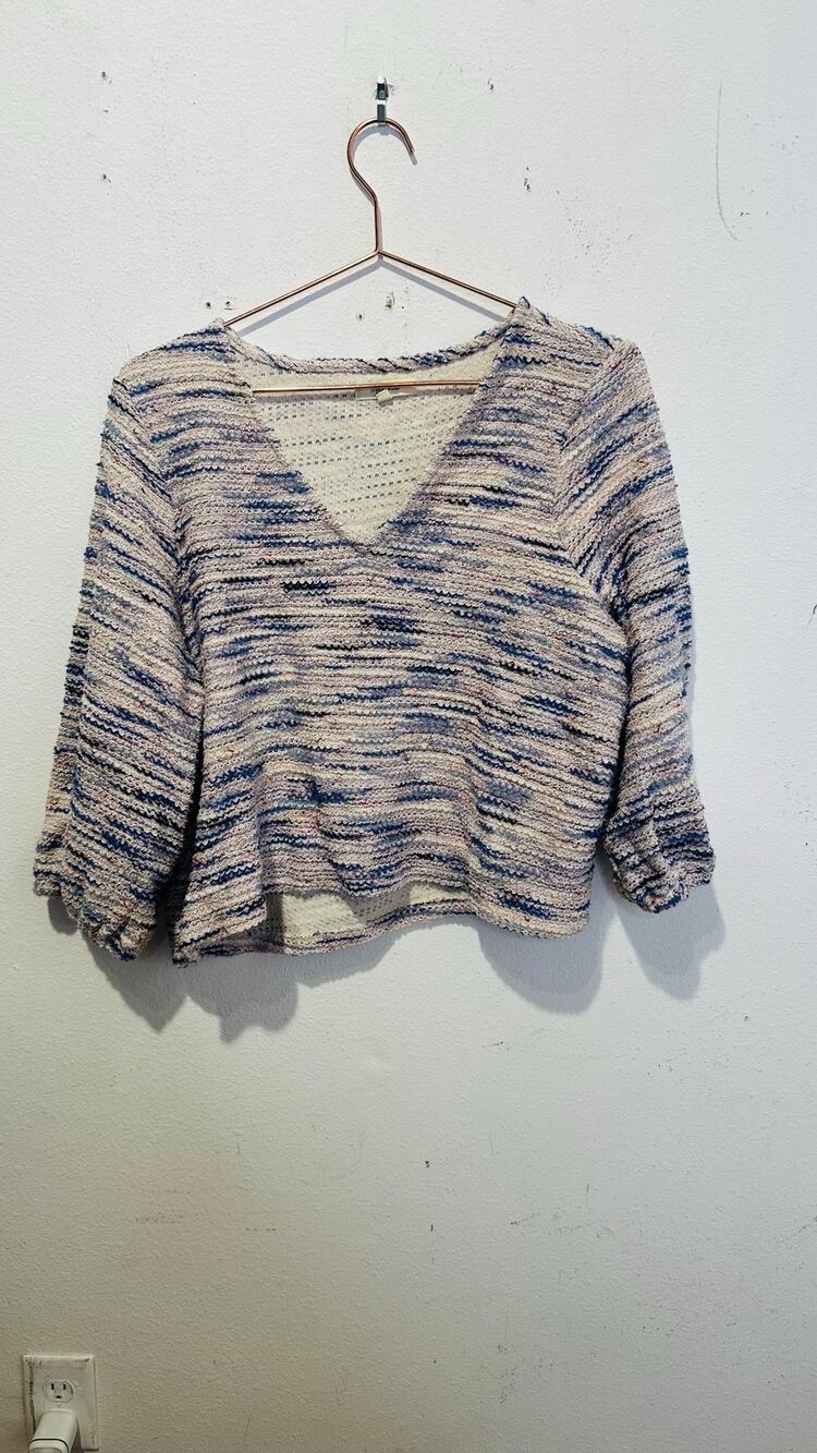 MADEWELL Blue White V- Neck Long Sleeve Cotton Sweater size Extra Large